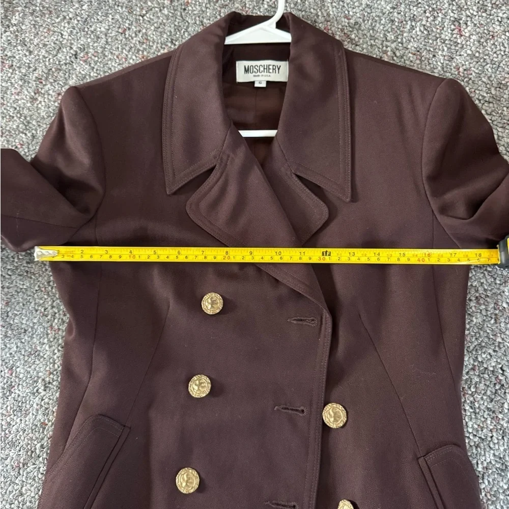 Vintage Moschery Academia Preppy Chocolate Brown Double-Breasted 100% Wool Coat - Picture 12 of 15